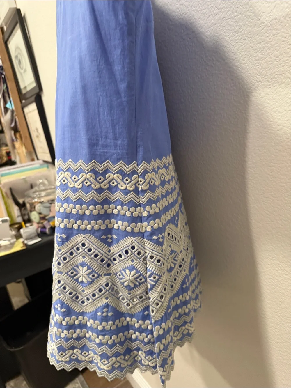TORY BURCH  Zita Cornflower Blue Tunic with Cream Embroidery     size 14